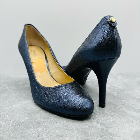 Michael Kors Women's MK-Flex Mid Pump Round Toe Navy Sparkle Metallic Size: 8.5 - Picture 1 of 14